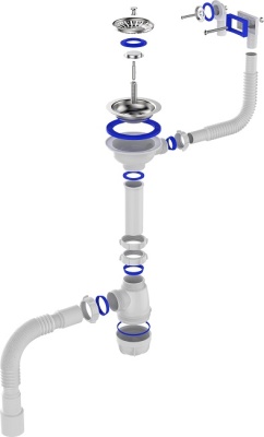 Сифон для мойки 3 1/2"х40 с металлической решеткой с ситечком, с гофротрубой 40х40/50, Aquant B0178-20-MR