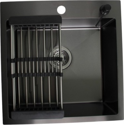 Мойка кухонная WGS-35050BD графит, с сифоном, коландером и дозатором, Wisent