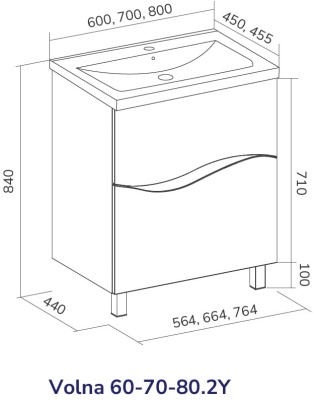 Тумба напольная Volna 80.2Y с умывальником Миранда 80