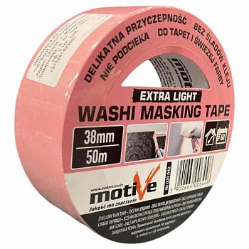 Лента малярная WASHI EXTRA LIGHT из рисовой бумаги 38мм 50м MOTIVE 020042