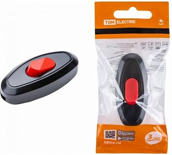 Выключатель бра 6А черный с красной кнопкой , TDM SQ1806-0222