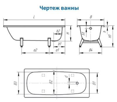 Ванна стальная ANTIKA белая орхидея 150x70 см, с ножками ВИЗ