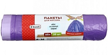 Пакеты для мусора с завязками 60 л (20 шт), Komfi