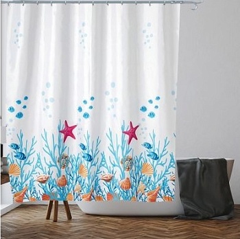 Занавеска для ванны 180х180 см Harmony, подводный мир, PERFECTO LINEA 36-118009