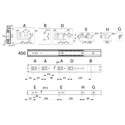 Направляющая шариковая H=45 450 мм PRIME SOFT CLOSE A 2 шт AKS 114796