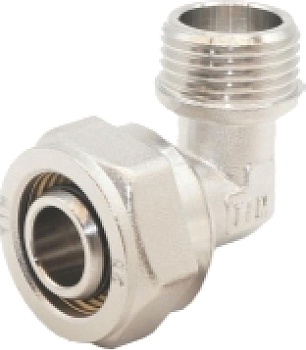 Фитинг обжимной угольник с переходом на наруж. резьбу 16 x 1/2 штуцер (C-L1602MN) TIM