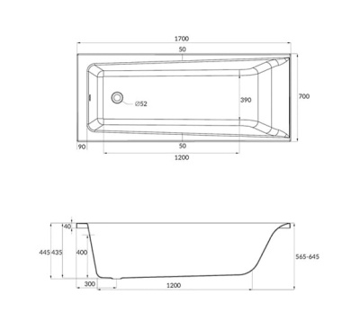 Ванна акриловая Lorena 170x70 см (без ножек) Cersanit