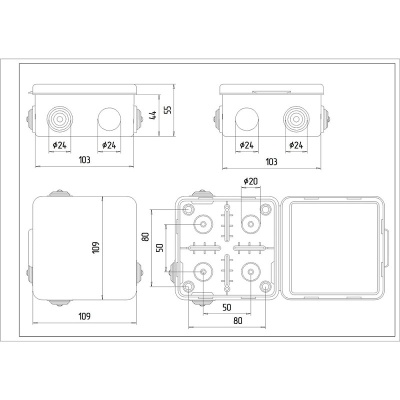 Коробка распаячная КР 100x100x50 мм 8 входов (гермовводы) Uplast
