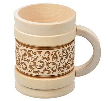 Кружка точёная с выжигом Бочонок 0.5 л Банные штучки