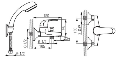 Смеситель для ванны и душа Vasto BVA11 Ferro