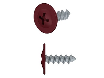 Саморез 4.2x16 с прессшайбой, цинк, острый, RAL 3005 (винно-красный) STARFIX