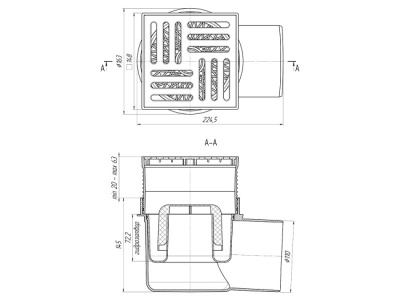 Трап горизонтальный регулируемый D110 с гидрозатвором, решётка из пластика, 150х150мм, Ани Пласт TA1610