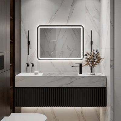 Зеркало Aliro Black Led 80х60 см Континент с бесконтактным сенсором