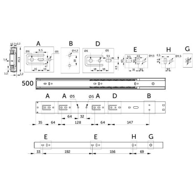 Направляющая шариковая H=45 500 мм PRIME SOFT CLOSE A 2 шт AKS 114797