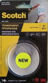 Лента двусторонняя прозрачная VHB Scotch 100-F, 9мм х 2м x1мм 3M