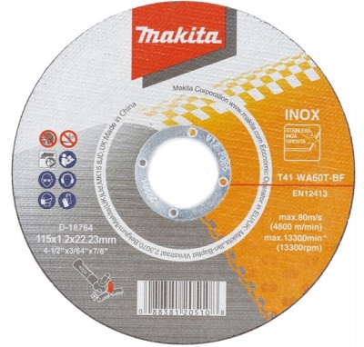 Круг отрезной для стали/нержавеющей стали 115х1.2х22,23 мм, MAKITA D-18764