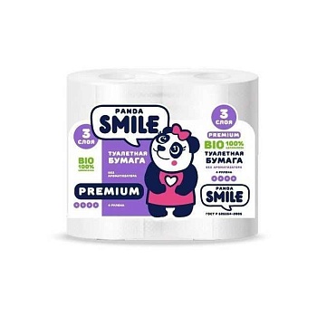 Бумага туалетная 3-слойная 4 рулона PANDA SMILE Бумага туалетная 3-слойная 4 рулона PANDA SMILE