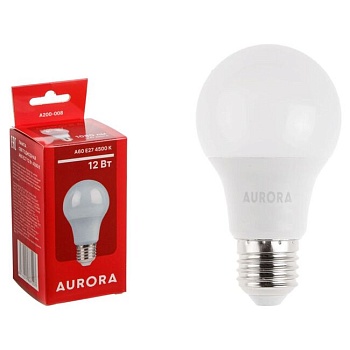 Лампа светодиодная A60 СТАНДАРТ 12Вт 230В E27 4500K AURORA A200-008 Лампа светодиодная A60 СТАНДАРТ 12Вт 230В E27 4500K AURORA A200-008