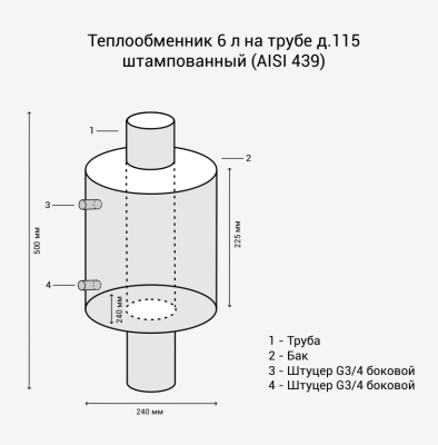 Теплообменник на трубе 115 мм, 6 л. Везувий
