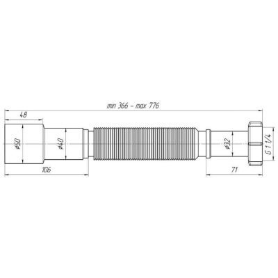 Гибкая труба с гайкой 1 1/4''x40/50 776 мм АНИ Пласт K206