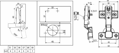 Петля накладная с пружиной 45мм h0 slide-on AKS