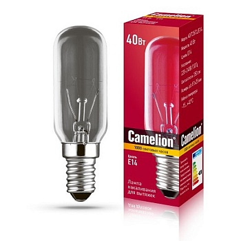 Лампа накаливания для вытяжек 40/T25/CL/E14 Camelion