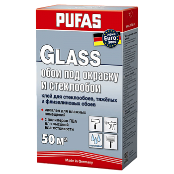 Клей обойный PUFAS GLASS для стеклообоев, тяжелых и флизелиновых EURO 3000, (50 м2), 500 г