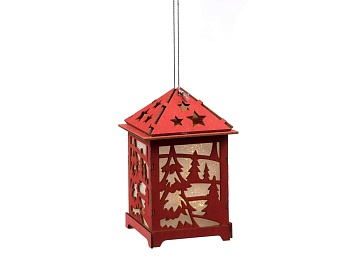 Украшение новогоднее деревянное подвесное светящееся Волшебный фонарь 6x6x11см (арт. 26386549, код 231621)
