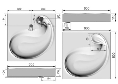 Умывальник SOFT 60 CS00078299 для установки над стиральной машиной 607x601x110 мм AZARIO