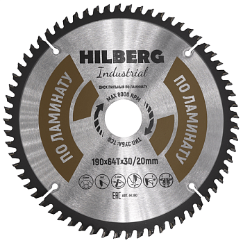 Диск пильный  Ламинат 190х30/20мм 64Т Hilberg Industrial