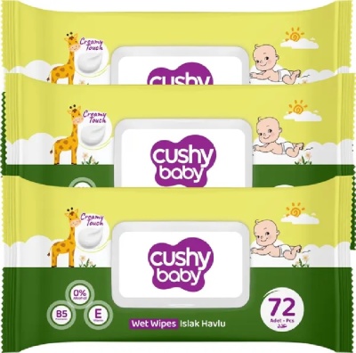 Салфетки влажные детские Cushy Baby 72 шт, мультипак 3 шт