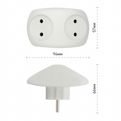 Разветвитель на 2 розетки без заземления 10А, белый, ЭРА SPx-2-W