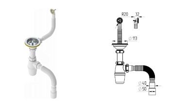 Сифон для кухни с круглым переливом, выпуск 3 1/2