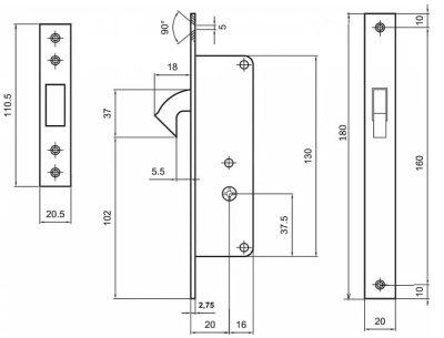 Замок врезной 0201F хром PALLADIUM