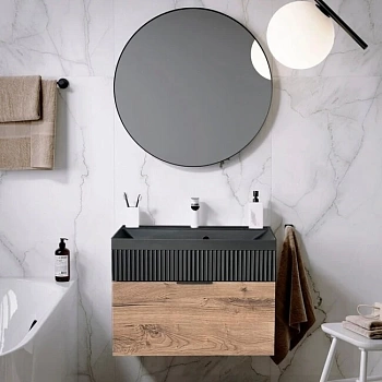 Тумба подвесная Tramonta 700 дуб темный под умывальник Астория 700 антрацит GARDA