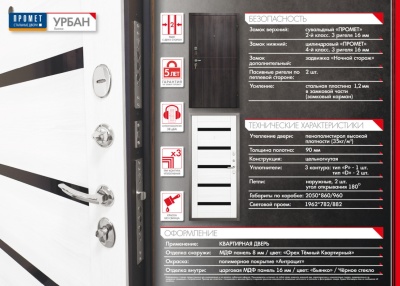 Дверь входная металлическая УРБАН 2050x860 правая, рефлект / бланко Промет