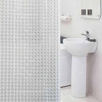 Занавеска для ванны с кольцами PEVA 3D белая 180х180см JG-003-White