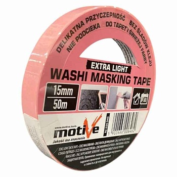 Лента малярная WASHI EXTRA LIGHT из рисовой бумаги 15мм 50м MOTIVE 020040