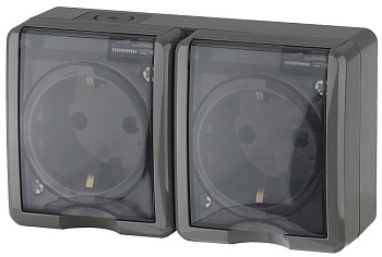 РОЗЕТКА 2-ая c заземлением, с крышкой серая, 11-2403-03 ЭРА Эксперт