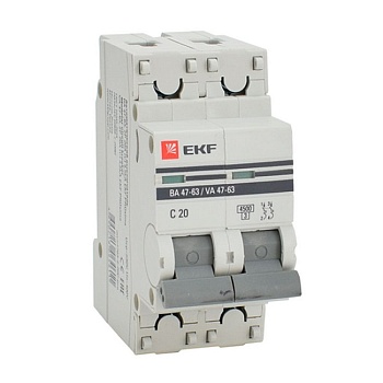 Автоматический выключатель 2Р 20А (C) 4,5кА ВА 47-63 EKF PROxima